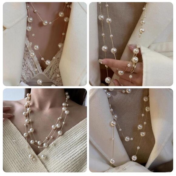 Pearl and 18K Gold Plated Multilayered and Single Necklace - Picture 2 of 10